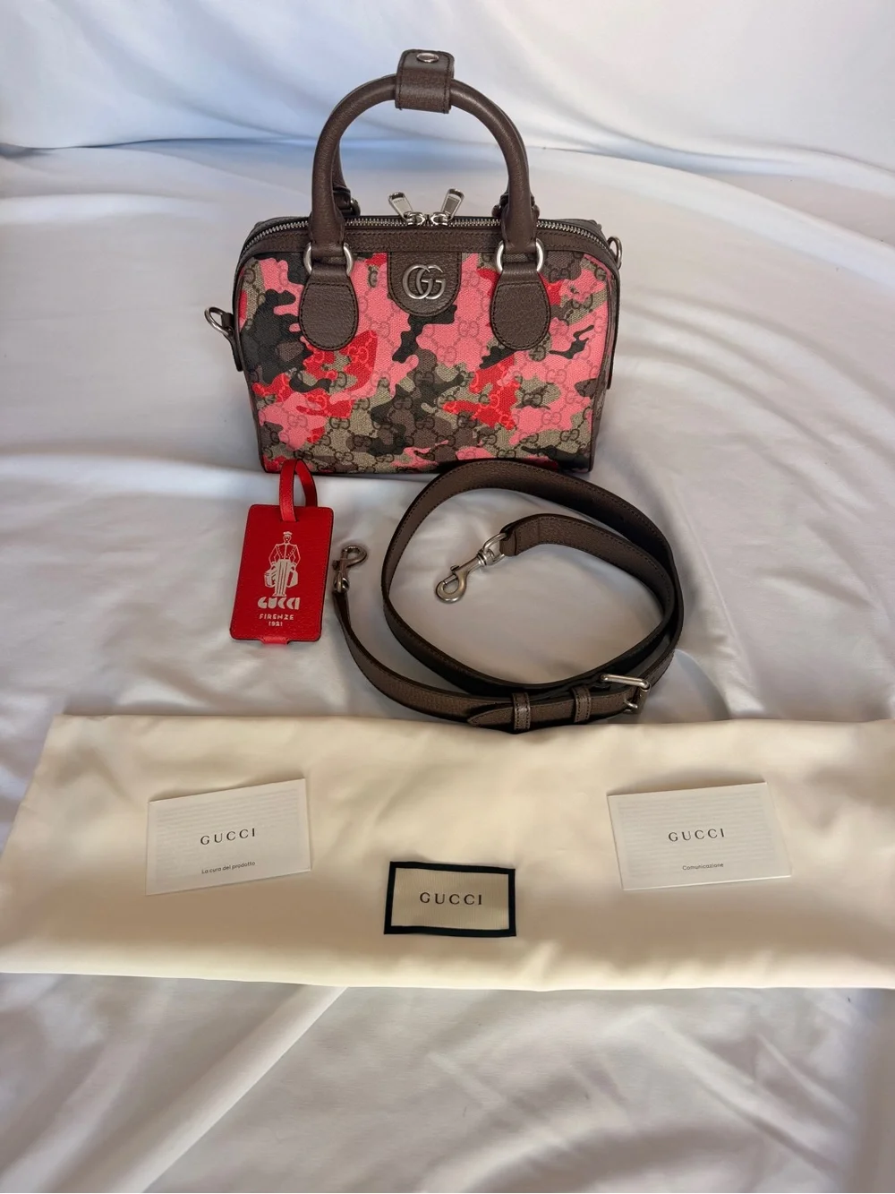 Gucci 2026 GG Small Boston Pink Camo Duffle NWT 854860 w/ Gift Box